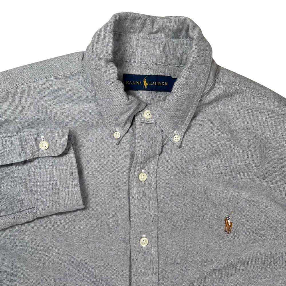 Ralph Lauren Oxford Shirt Men Large Grey Button Down Long Sleeve Pony Logo